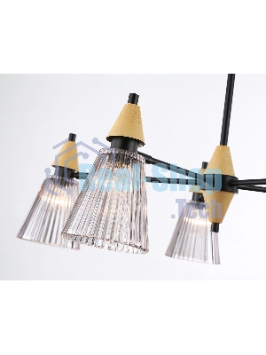 Люстра Ambrella light LH58114/5 BK/LW/SM черный/светлое дерево/дымчатый E14*5 max 40W D660*390