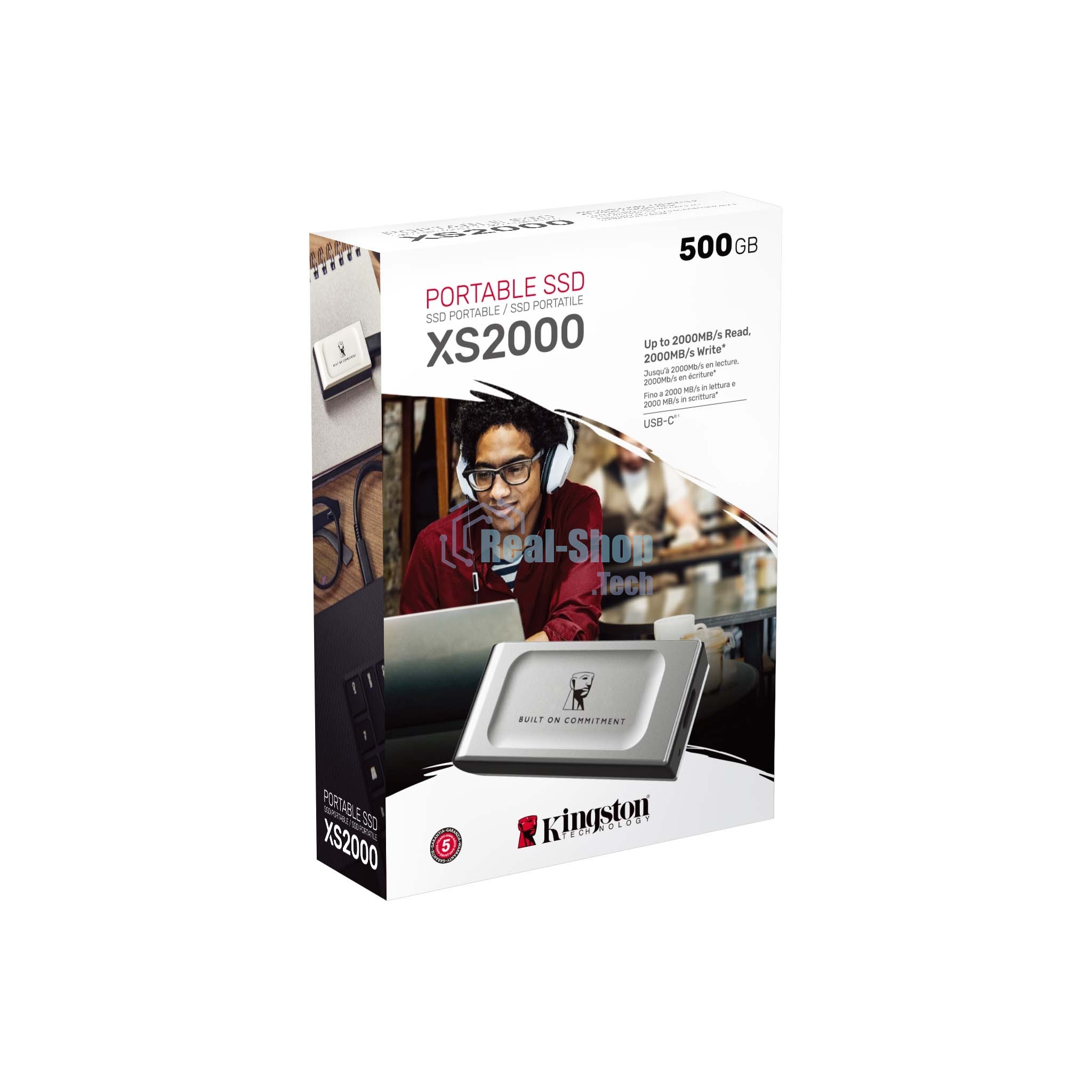Внешний SSD Kingston XS2000, 500 Gb, USB 3.2 Gen 2x2 Type-C, R/W 2000/2000, серебристый