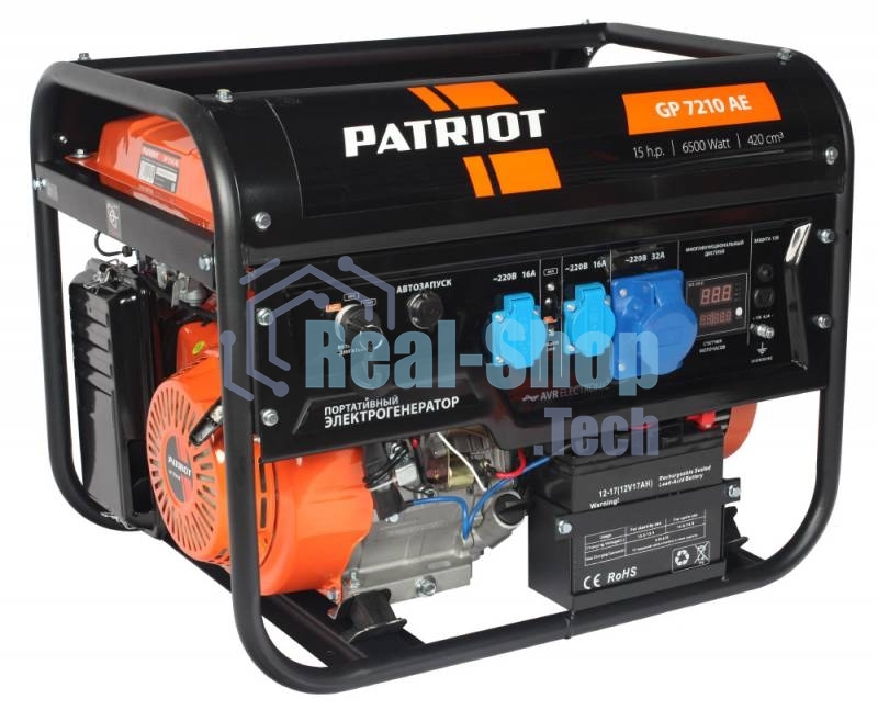 Электрогенератор бензиновый Patriot GP 7210AE, 6.5 кВт, 78 дБ, 81 кг