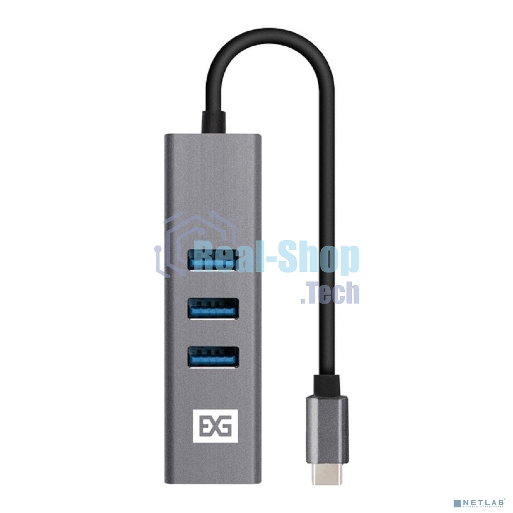 USB-концентратор ExeGate DUB-4TC (кабель-адаптер USB Type C --> 4xUSB3.0, Plug&Play, серебристый)