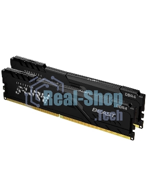 Оперативная память Kingston Fury Beast, DDR4, 16GB (2x8GB), 3200MHz, CL16, DIMM, с радиатором, RGB, черный
