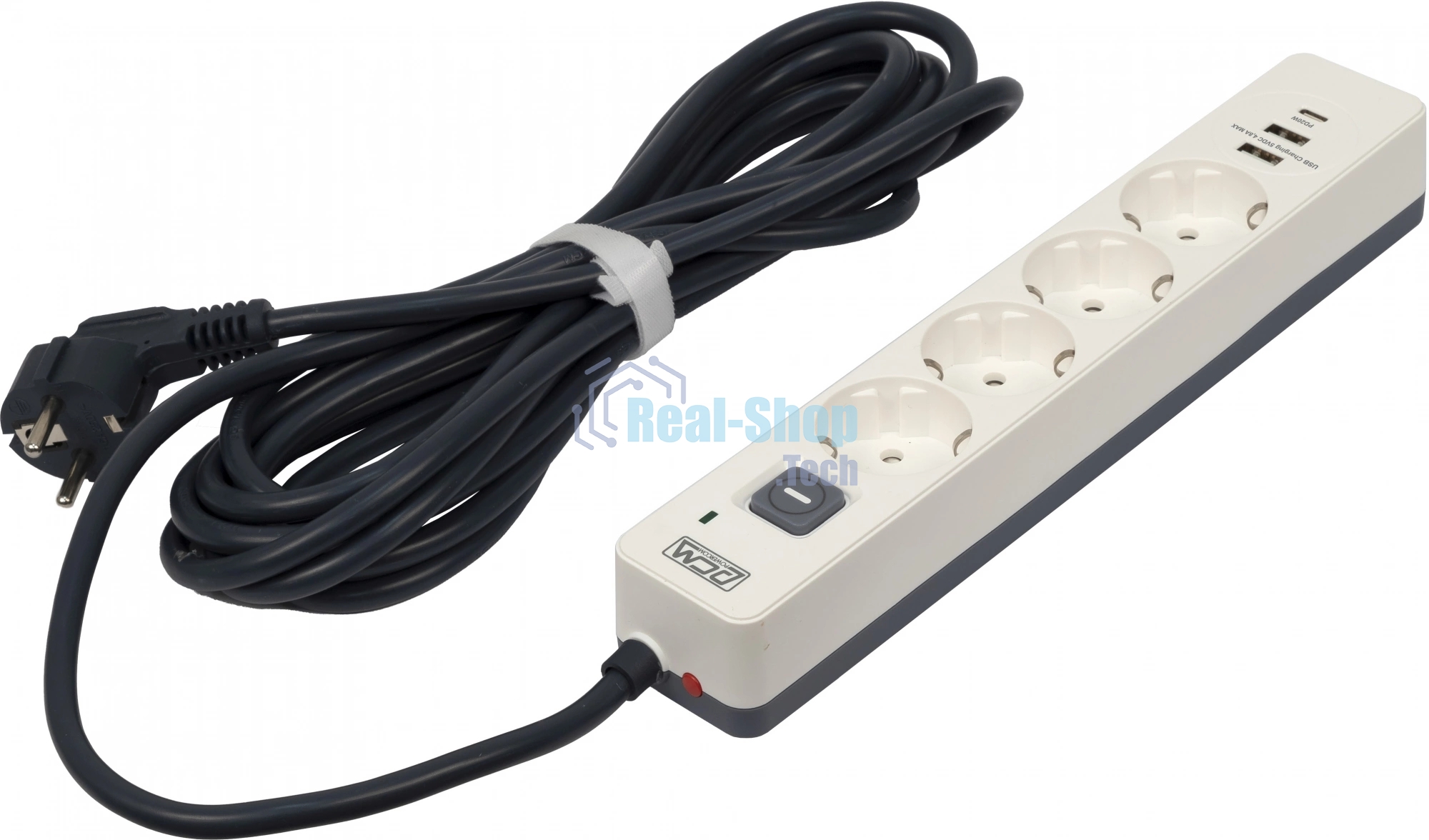 Сетевой фильтр Powercom SP-01 USB2A1CW 3,0М 3.0 м, 4 розетки, белый/серый, коробка