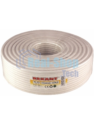 Кабель коаксиальный Rexant RG-6U+Cu, 75 Ом, Cu/Al/Cu, 75%, бухта 100 м, белый