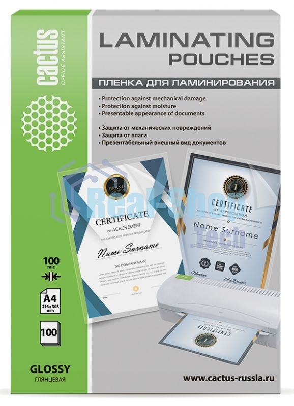 Пленка для ламинирования Cactus 100мкм A4 (100 шт) глянцевая 216x303 мм CS-LPGA4100100
