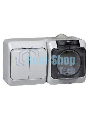 Блок ОП Этюд (2-кл. выкл. + евророз. защ. шторки) IP44 сер. SchE