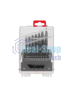 Набор сверл по металлу Kranz 1-10 мм (через 0,5 мм), 19 шт. HSS 4241 Ш/Х