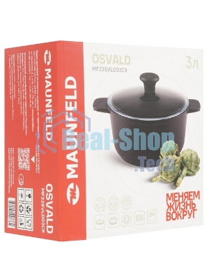 Кастрюля Maunfeld Osvald MF22SVLD03CR универсальная из литого алюминия со стеклянной крышкой, 3 л