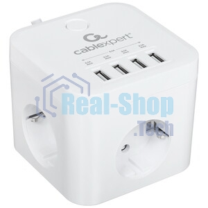 Сетевой фильтр Cablexpert Cube CUBE-3-U4-W-1.5, 3 р, 10А, 4хUSB, 1.5 м, ур.защиты 4+, белый, коробка