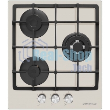 Газовая варочная панель Maunfeld EGHG.43.33CBG/G газ, ширина 45 см, 3 конфорки, WOK, чугунные решетки, газ-контроль, электроподжиг, бежевый
