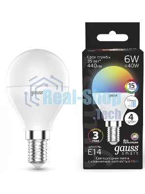 Лампа светодиодная Шар Gauss 6W E14 RGbW+димирование LED
