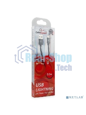 Кабель Cablexpert для Apple CC-S-APUSB01Bk-0.5M, AM/Lightning, серия Silver, длина 0.5м, черный, блистер
