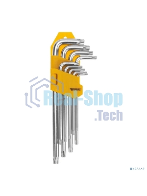 Набор ключей имбусовых Tamper-Torx Kranz 9 шт., ТТ10-ТТ50, закаленные, удлиненные, никель