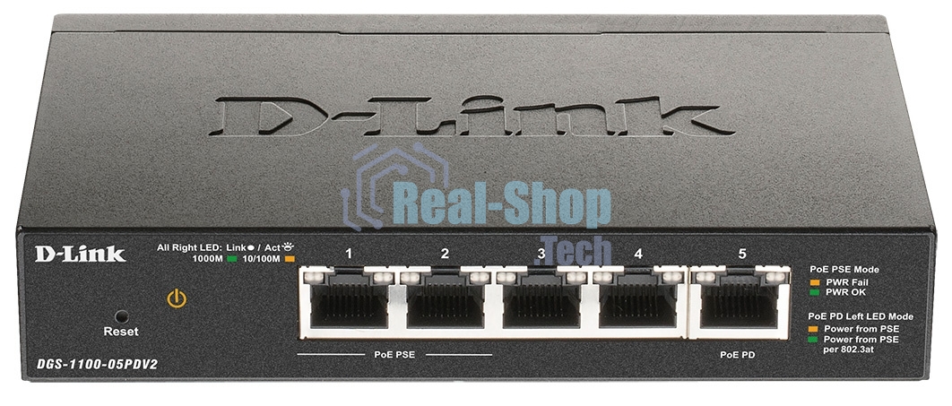 Коммутатор D-Link DGS-1100-05PDV2 5G 2PoE настраиваемый