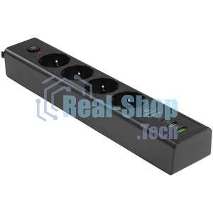 Сетевой фильтр Cablexpert Exnovo, EXN-4-CU2-B-2, 4р,16А, 1xType-C PD, 30Вт, 2хUSB, 2 м, ур. защиты 4+, черный, коробка