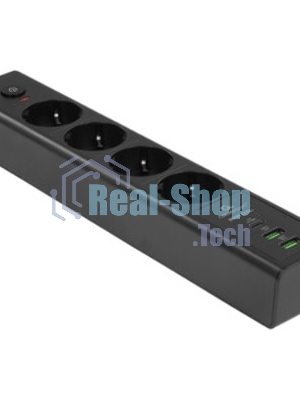 Сетевой фильтр Cablexpert Exnovo, EXN-4-CU2-B-2, 4р,16А, 1xType-C PD, 30Вт, 2хUSB, 2 м, ур. защиты 4+, черный, коробка