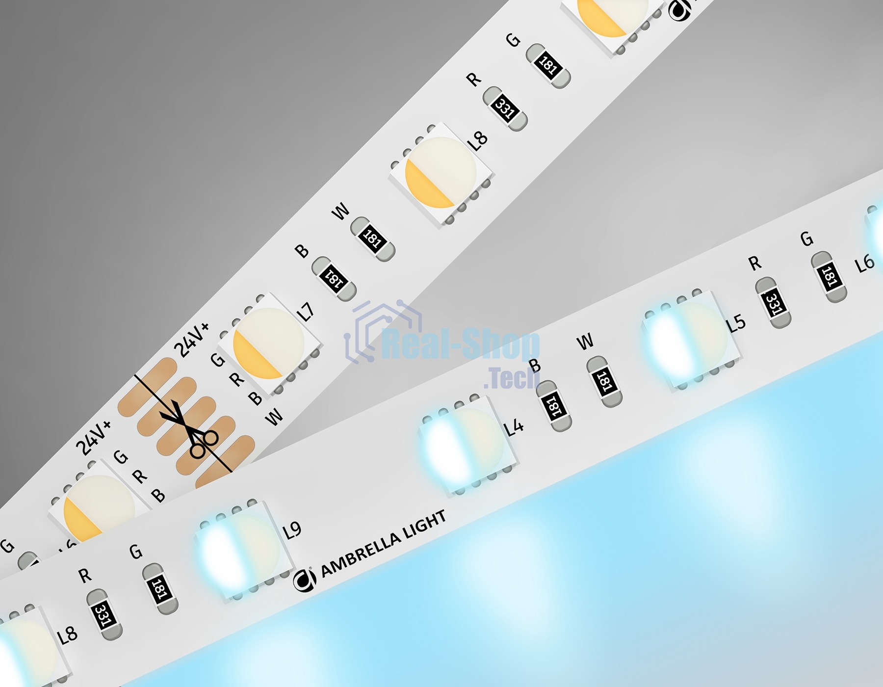 Светодиодная лента Ambrella light GS4403 5050 60Led/ 10W m/ 24V IP20 RGBW+6500K/ 5000*10*1.87mm (5 конт.)
