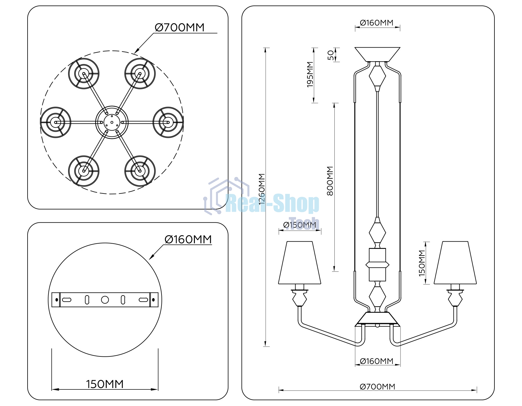 Люстра Ambrella light LH75401/6 GD/GR золото/серый E14*6 max 40W D700*1260