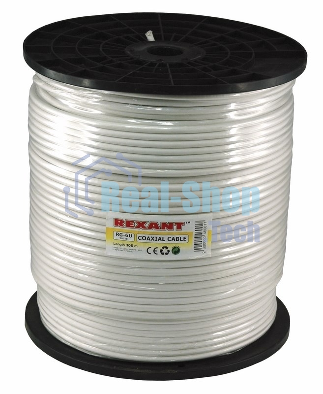 Кабель коаксиальный Rexant RG-6U, 75 Ом, CCS/Al/Al, 64%, 305 м, белый