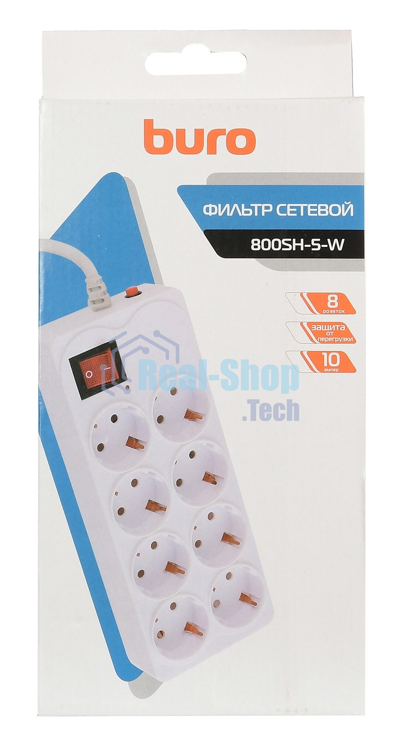 Сетевой фильтр Buro 800SH-5-W 5 м (8 розеток) белый (коробка)