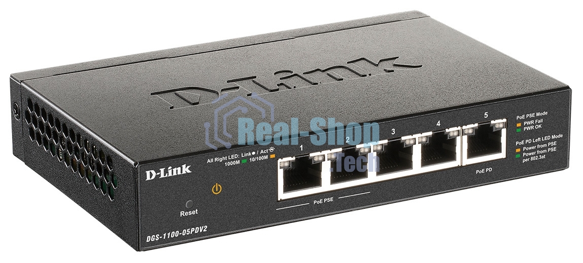 Коммутатор D-Link DGS-1100-05PDV2 5G 2PoE настраиваемый