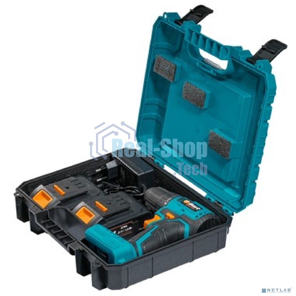 Дрель-шуруповерт Bort BAB-21-BLK, Аккумуляторная, 21В, 2 АКБ, Кейс