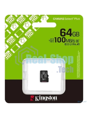Флеш карта Micro SecureDigital 64Gb Kingston Canvas Select Plus Gen3 100Mb/s A1, без адаптера
