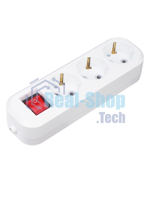 Колодка Rexant 3 гнезда с кнопкой c заземлением