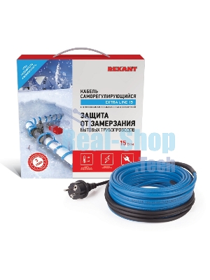 Греющий саморегулирующийся кабель Rexant на трубу 15MSR-PB 10M (10м/150Вт)