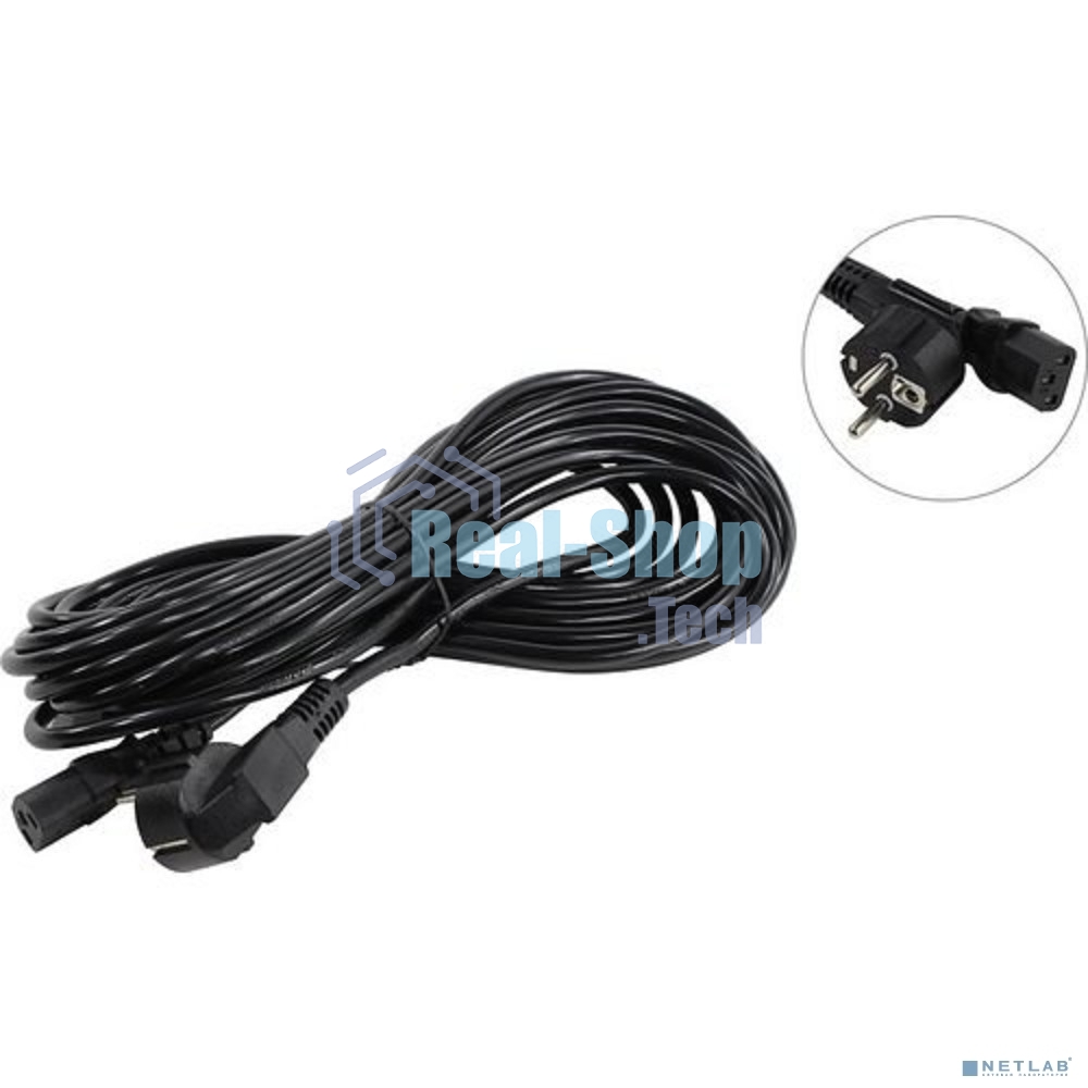 Кабель питания ExeGate Power PC-10P (Евровилка угловая Schuko->С13) VDE-250V-3*1.0-CU, 10A, 10м