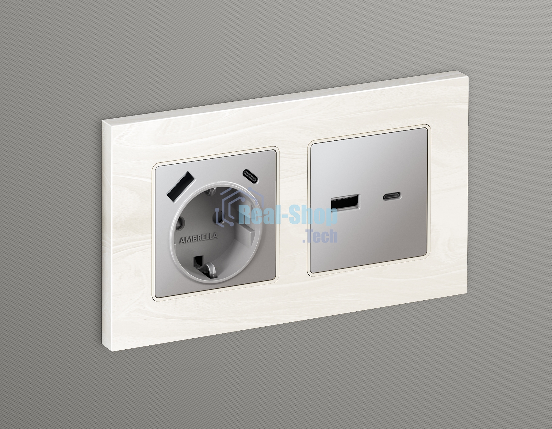 Лицевая панель ALFA (Сталь матовый) для розетки 2USB тип A+C QUANT AP5110