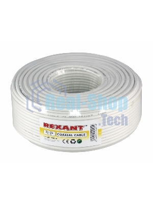 Кабель коаксиальный Rexant 3С-2V, 75 Ом, CCS/Al/Al, 48%, бухта 100 м, белый