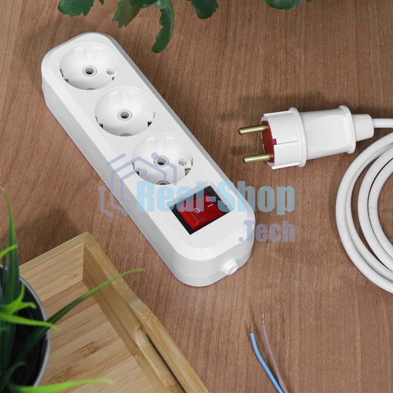 Колодка Rexant 3 гнезда с кнопкой c заземлением