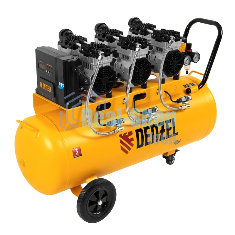 Компрессор безмаслянный малошумный Denzel DLS 2250/100, 2250 Вт, 3х750, 100 л, 410 л/мин блок упр