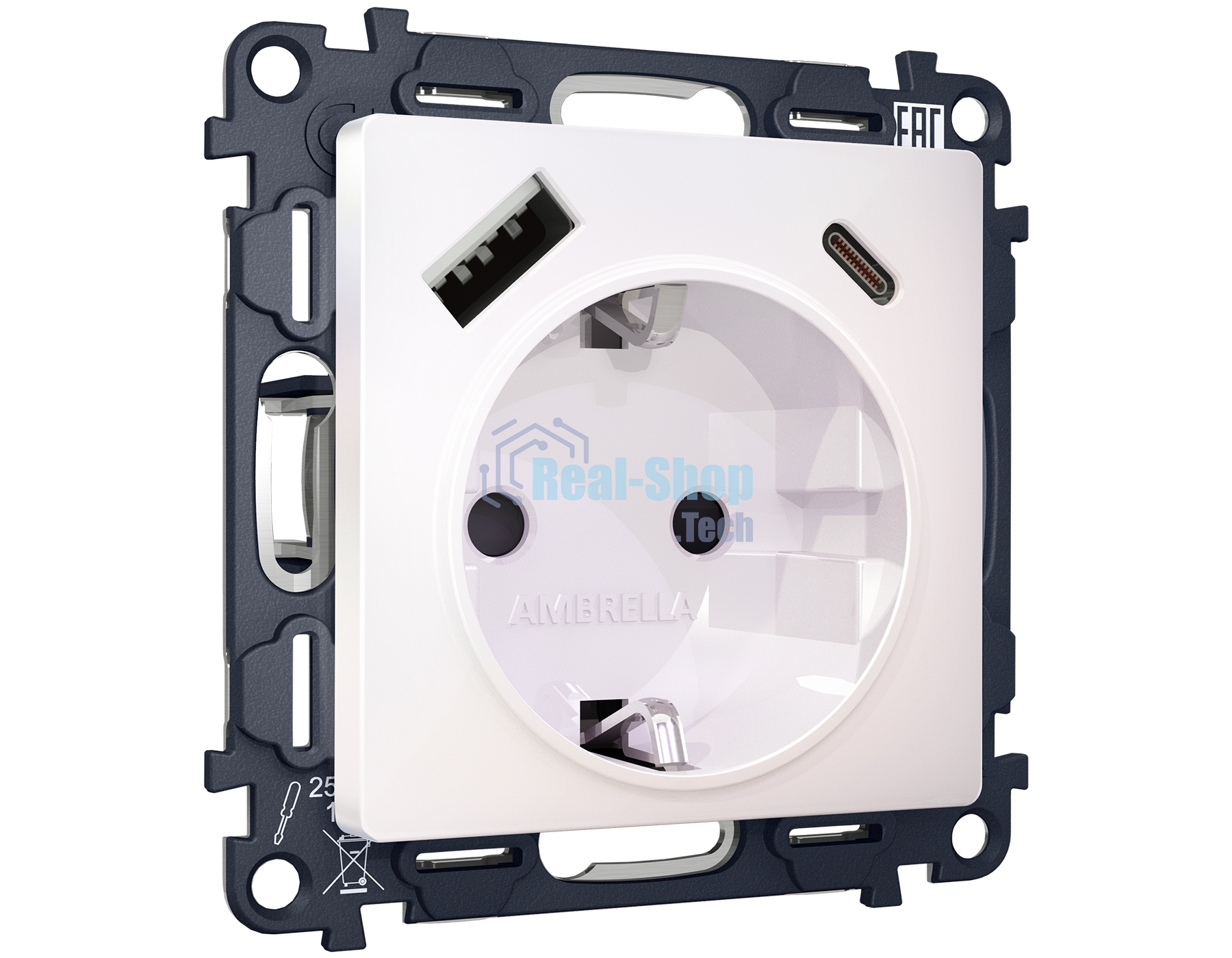 Комплект механизма электрической розетки ALFA Жемчуг 2USB A+C 20W (быстрая зарядка) с/з QUANT (AP2100, VM160) MA210010