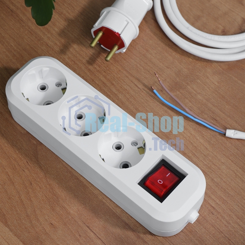 Колодка Rexant 3 гнезда с кнопкой c заземлением