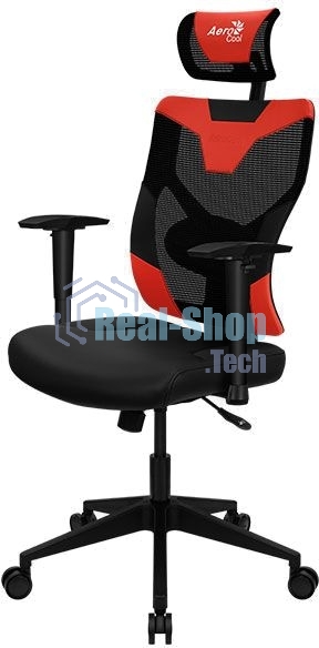 Кресло Aerocool GUARDIAN Champion красный, сетка, 150 кг, подголовник, регулируемые подлокотники, механизм качания, поясничная подушка