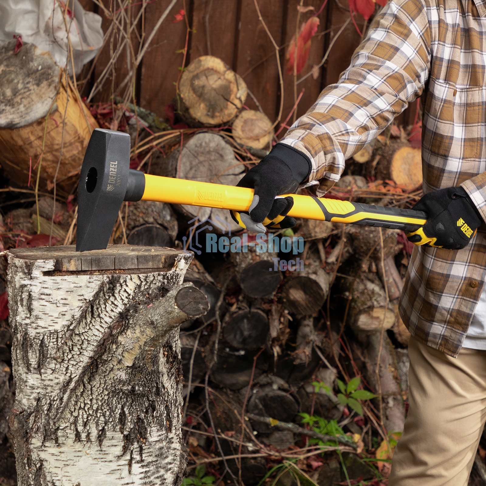 Колун-кувалда Denzel 3000 г, кованая, фибергласовая рукоятка c TPR покрытием, 880 мм