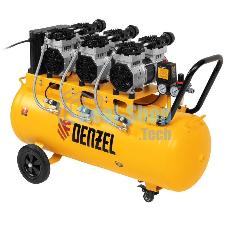 Компрессор безмаслянный малошумный Denzel DLS 2250/100, 2250 Вт, 3х750, 100 л, 410 л/мин блок упр