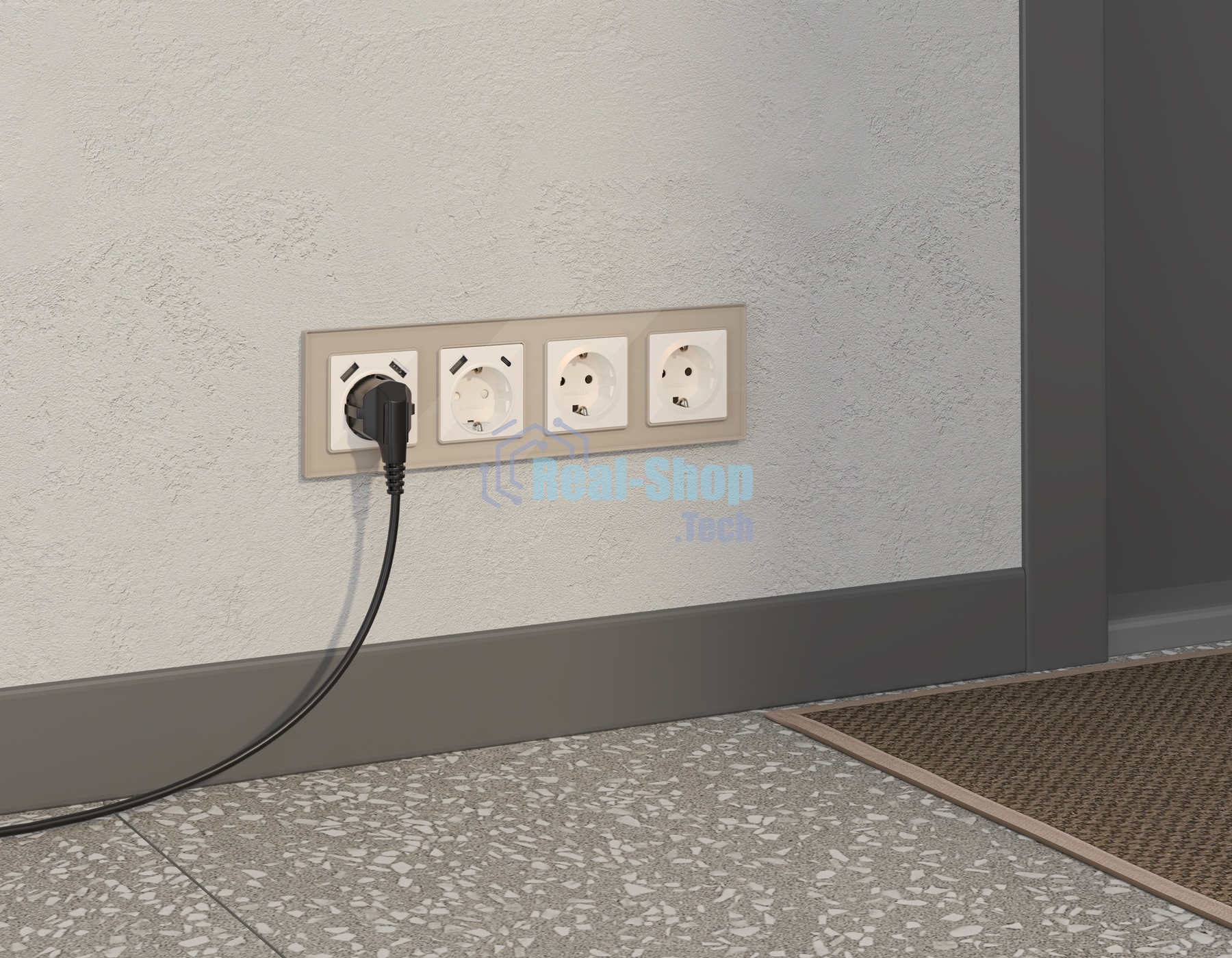 Комплект механизма электрической розетки ALFA Жемчуг 2USB A+C 20W (быстрая зарядка) с/з QUANT (AP2100, VM160) MA210010