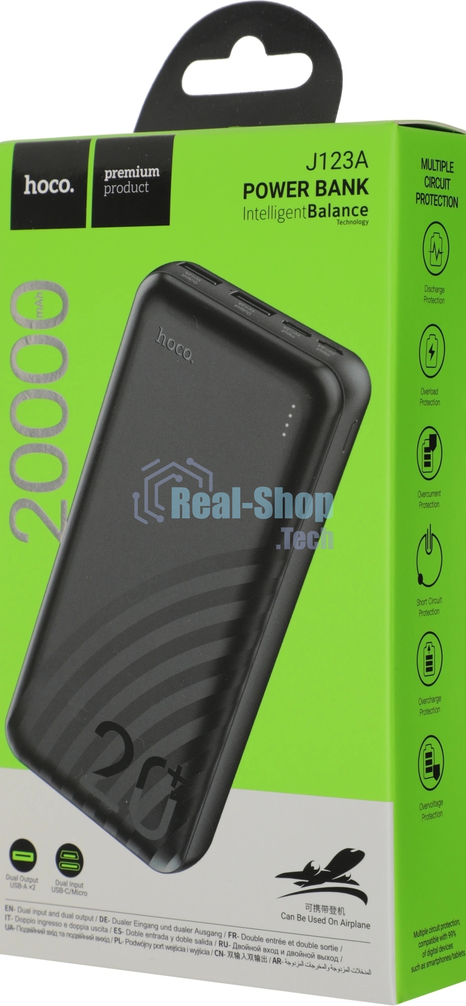 Портативный аккумулятор Hoco J123A Element 20000mAh 2A 2xUSB-A черный
