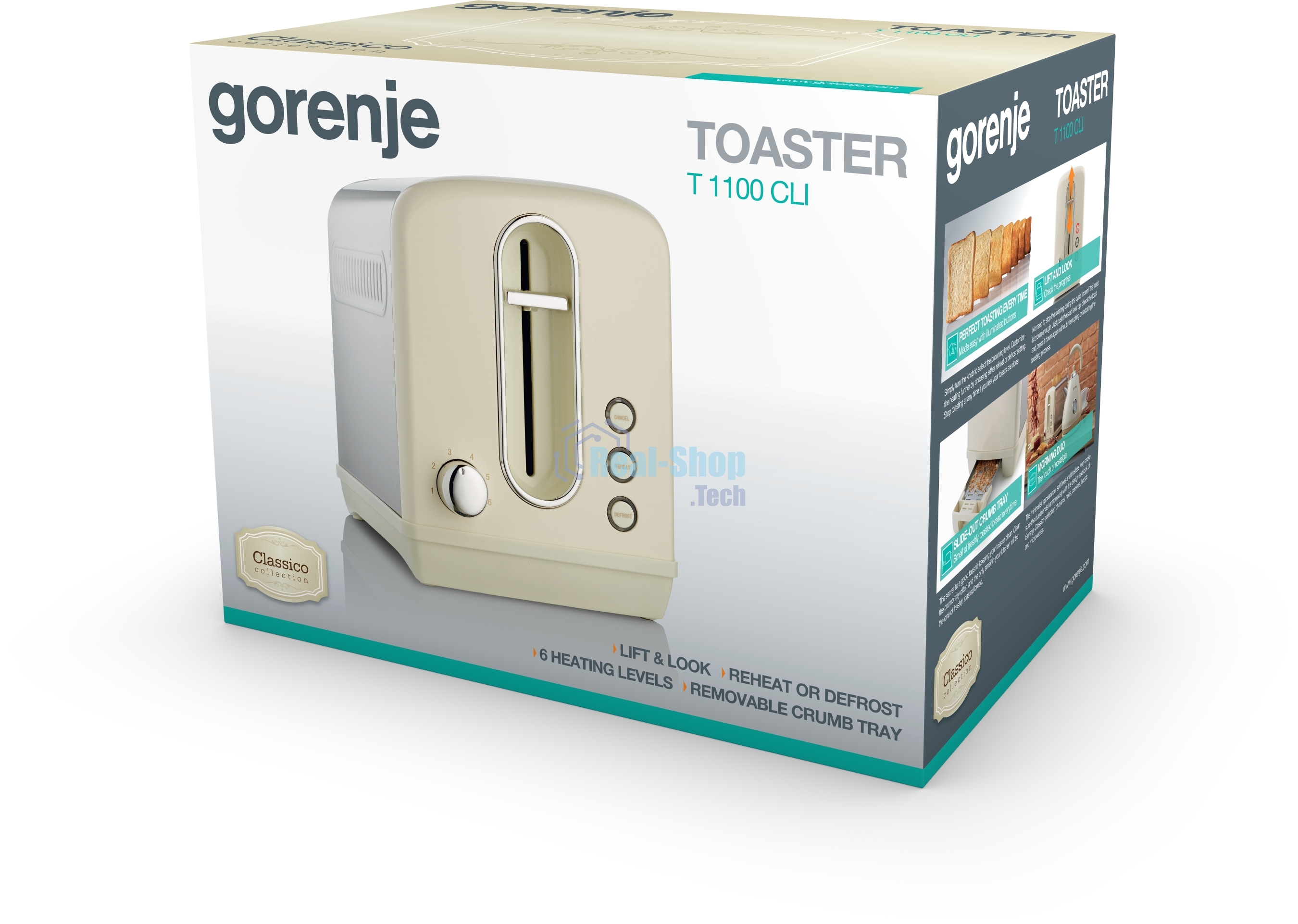Тостер Gorenje T1100CLI бежевый/серебристый, 950 Вт, 2 слота