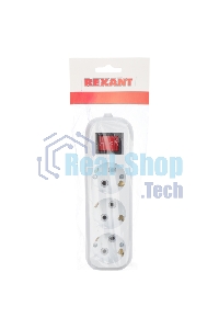 Колодка Rexant 3 гнезда с кнопкой c заземлением