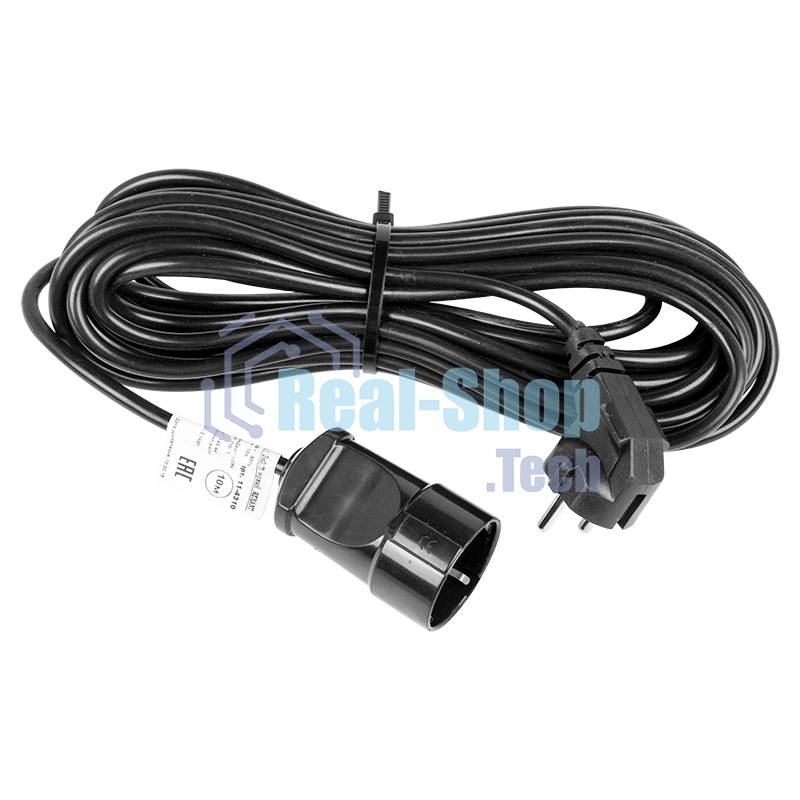 Удлинитель-шнур Rexant ПВС 3х0.75, 10 м, с/з, 6 А, 1300 Вт, IP44, черный (Сделано в России)