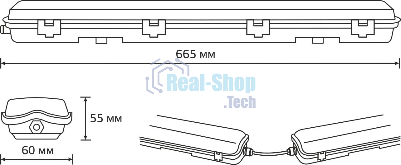 Светильник линейный Gauss СПП-Т8-G13 LITE 220-230V IP65 665x60x55мм для LED ламп 1х600мм 1/16