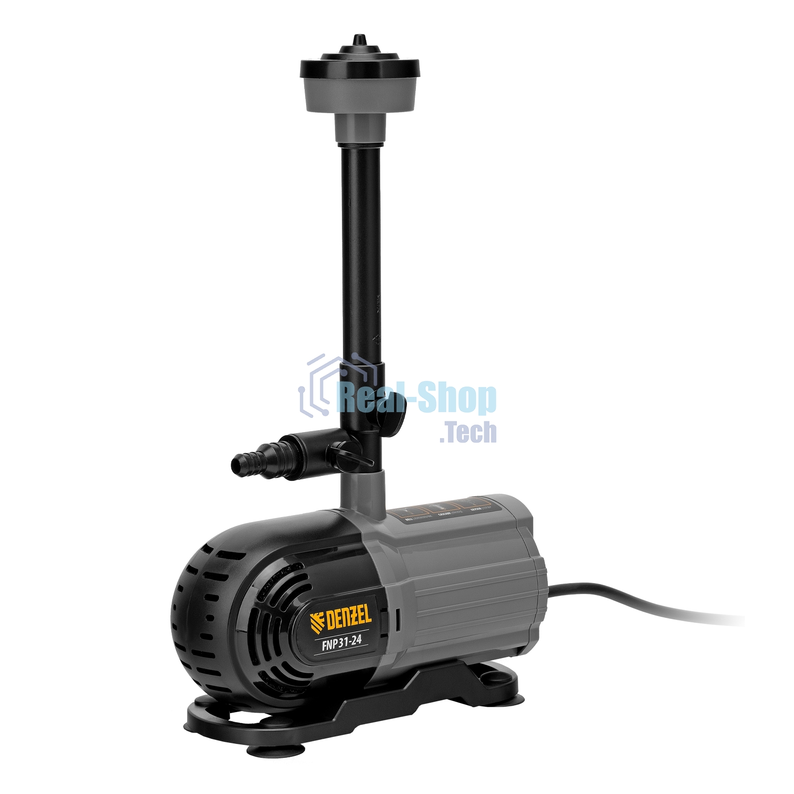 Насос фонтанный Denzel FNP31-24 31 Вт, подъем 2,4 м, 1500 л/ч, колокольчик/2 каскада/гейзер