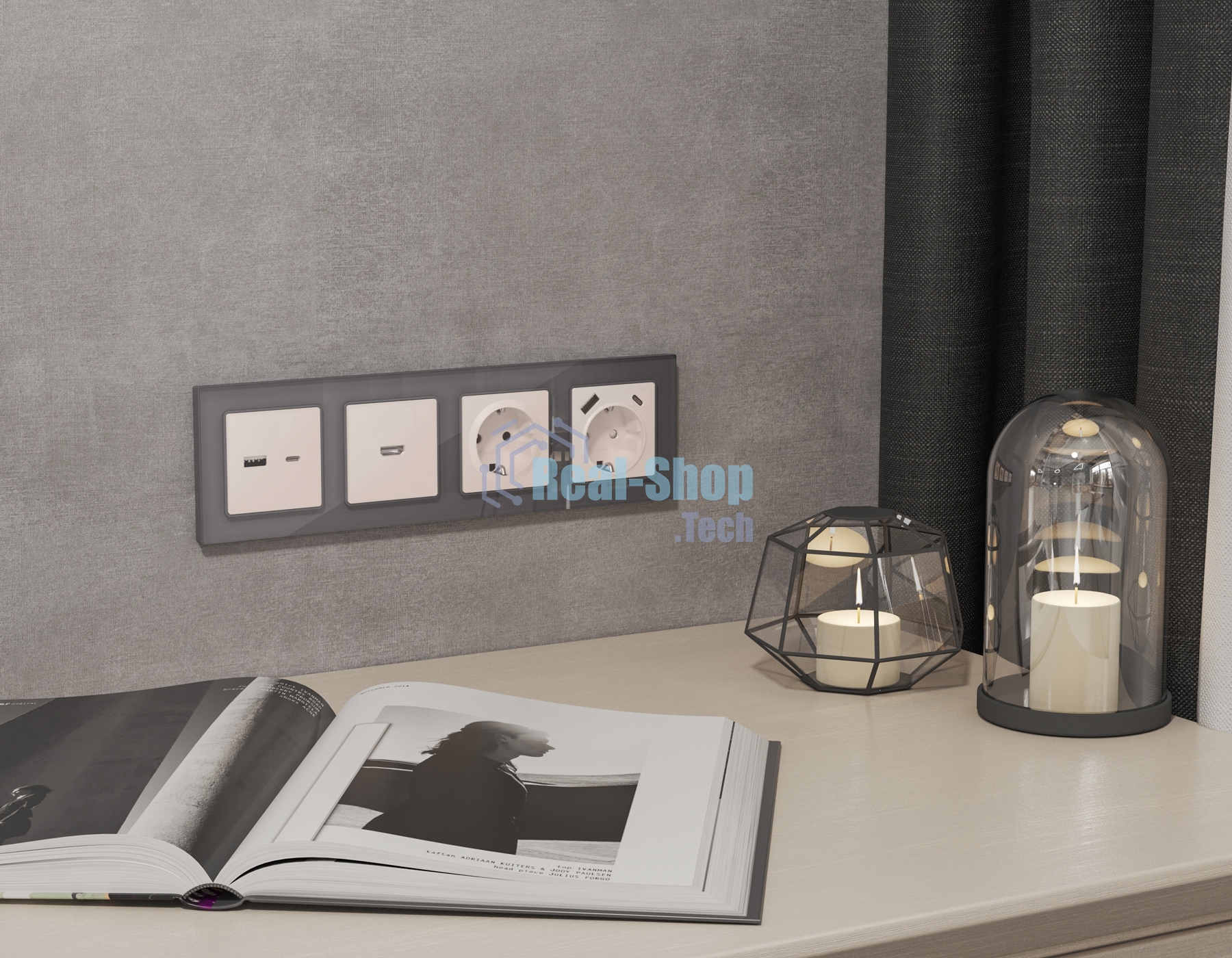 Комплект механизма электрической розетки ALFA Жемчуг 2USB A+C 20W (быстрая зарядка) с/з QUANT (AP2100, VM160) MA210010