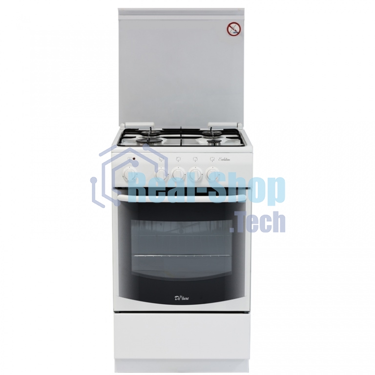Плита комбинированная De Luxe 5040.21ГЭ (КР) ЧР белый, конфорок 4 шт, духовка 43 л, 50 см x 85 см x 50 см