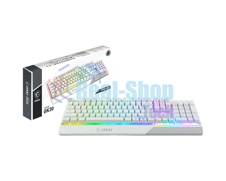 Клавиатура проводная MSI Vigor GK30 белый USB Multimedia for gamer LED (подставка для запястий)