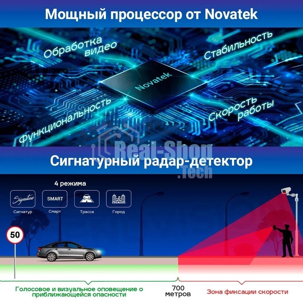 Видеорегистратор с радар-детектором TrendVision Hybrid Signature Real 4K 2CH GPS ГЛОНАСС