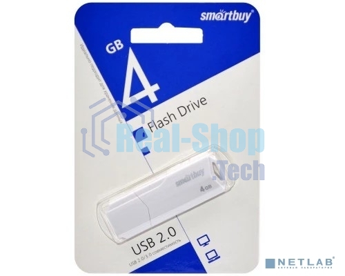 Флешка USB Smartbuy CLUE white (SB4 GbCLU-W), 4Gb, USB 2.0, R/W 15/8, белый